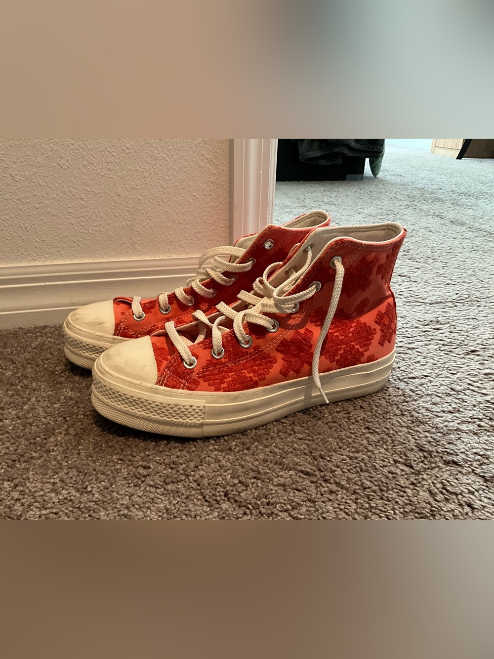 Converse High-Top Canvas Sneakers in Red Pattern